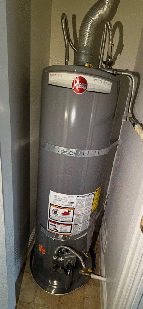 Gas hot water heater installation in Las Vegas NV with secured venting and plumbing connections
